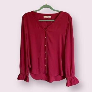 🚨FLASH SALE🚨 Loft Red Front Button V-Neck Long Ruffle Cuff Sleeve